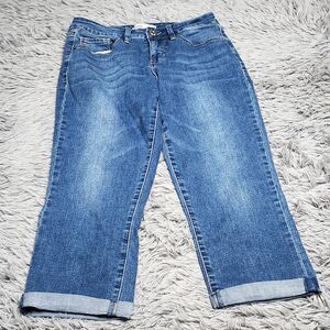 Royalty For Me Mid Rise Crop Womens Jeans Size 6 Blue Denim Cuffed Stretch 28x21